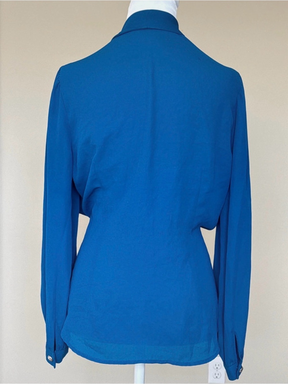 New York & Company Blue Long-Sleeve Tie Neck Blouse - Picture 2 of 3